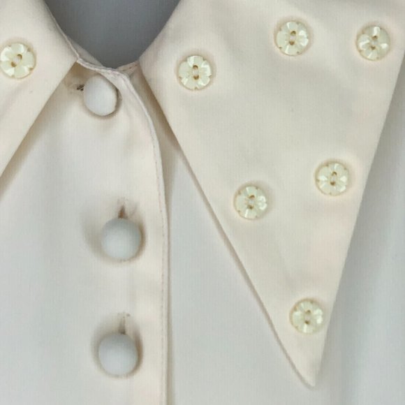 Vintage Blouse with Floral Button Embellished Collar and Sleeves - Picture 3 of 8